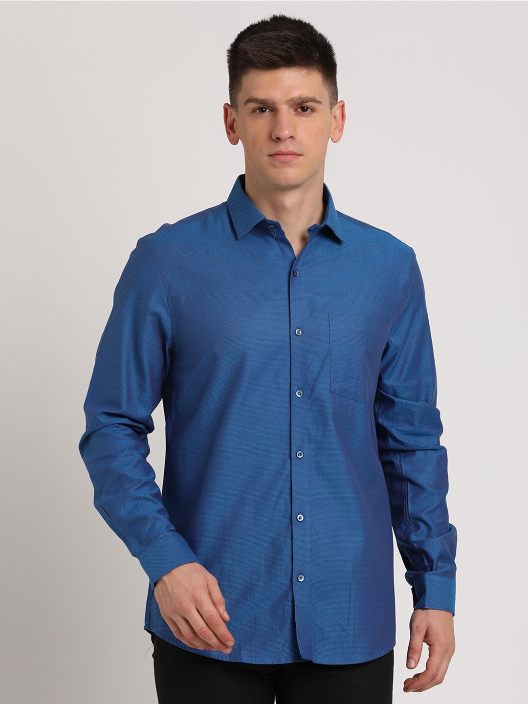 

Turtle Textured Self Design Standard Slim Fit Cotton Opaque Formal Shirt, Blue