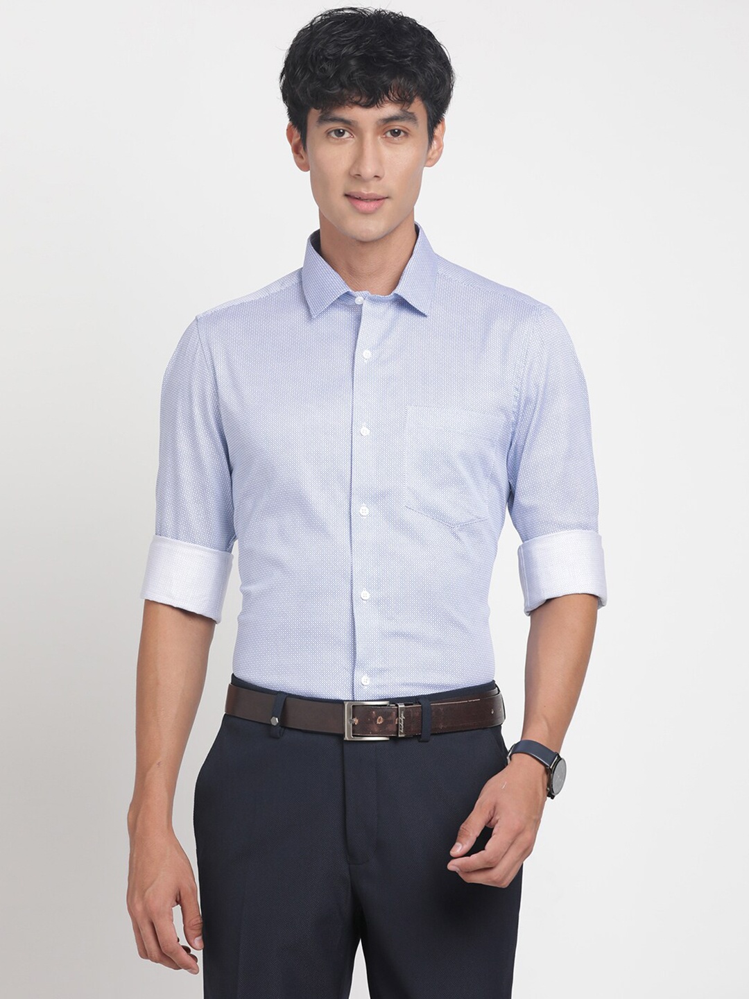 

Turtle Standard Slim Fit Cotton Opaque Formal Shirt, Blue