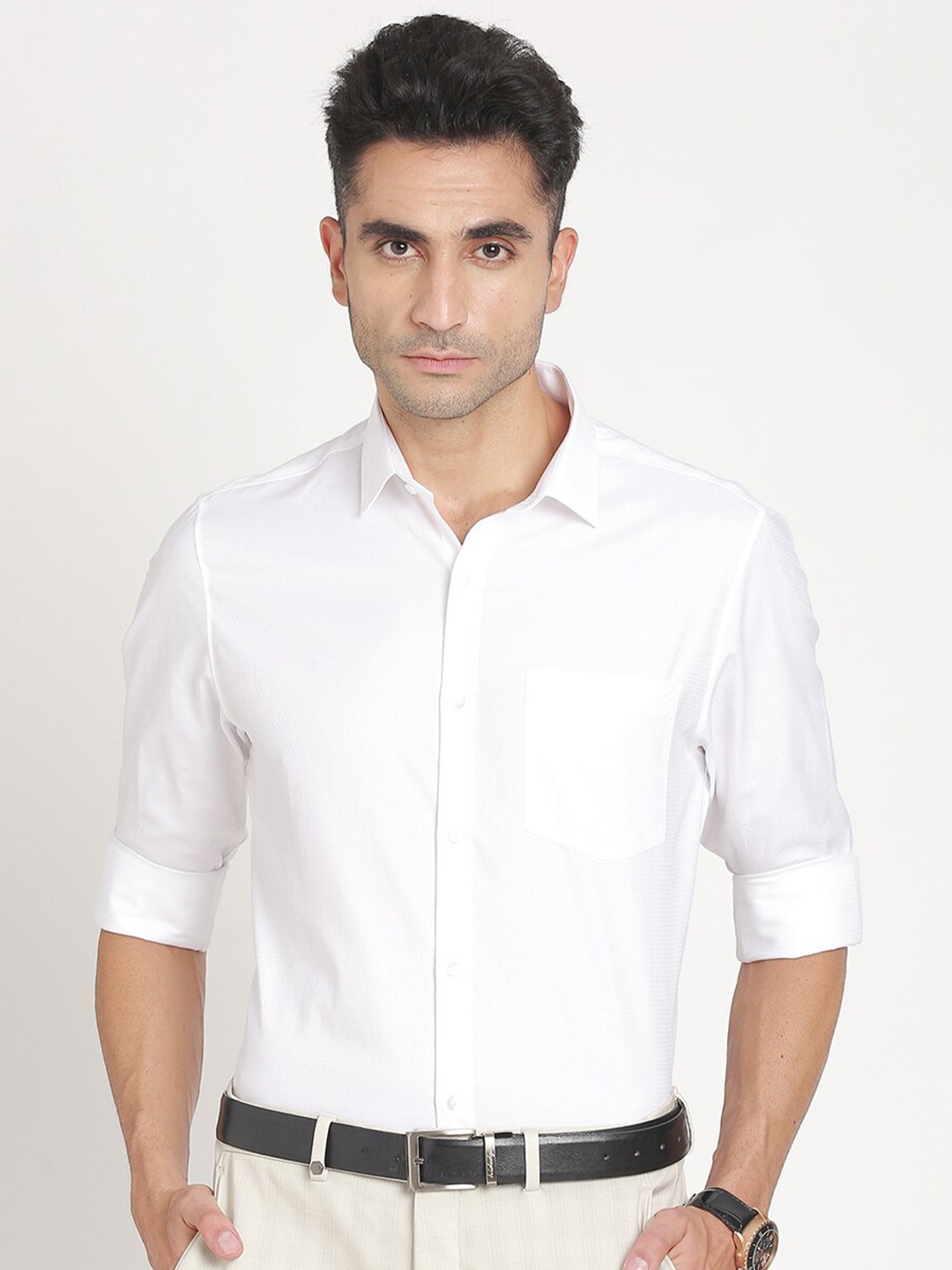 

Turtle Standard Slim Fit Pure Cotton Dobby Formal Shirt, White