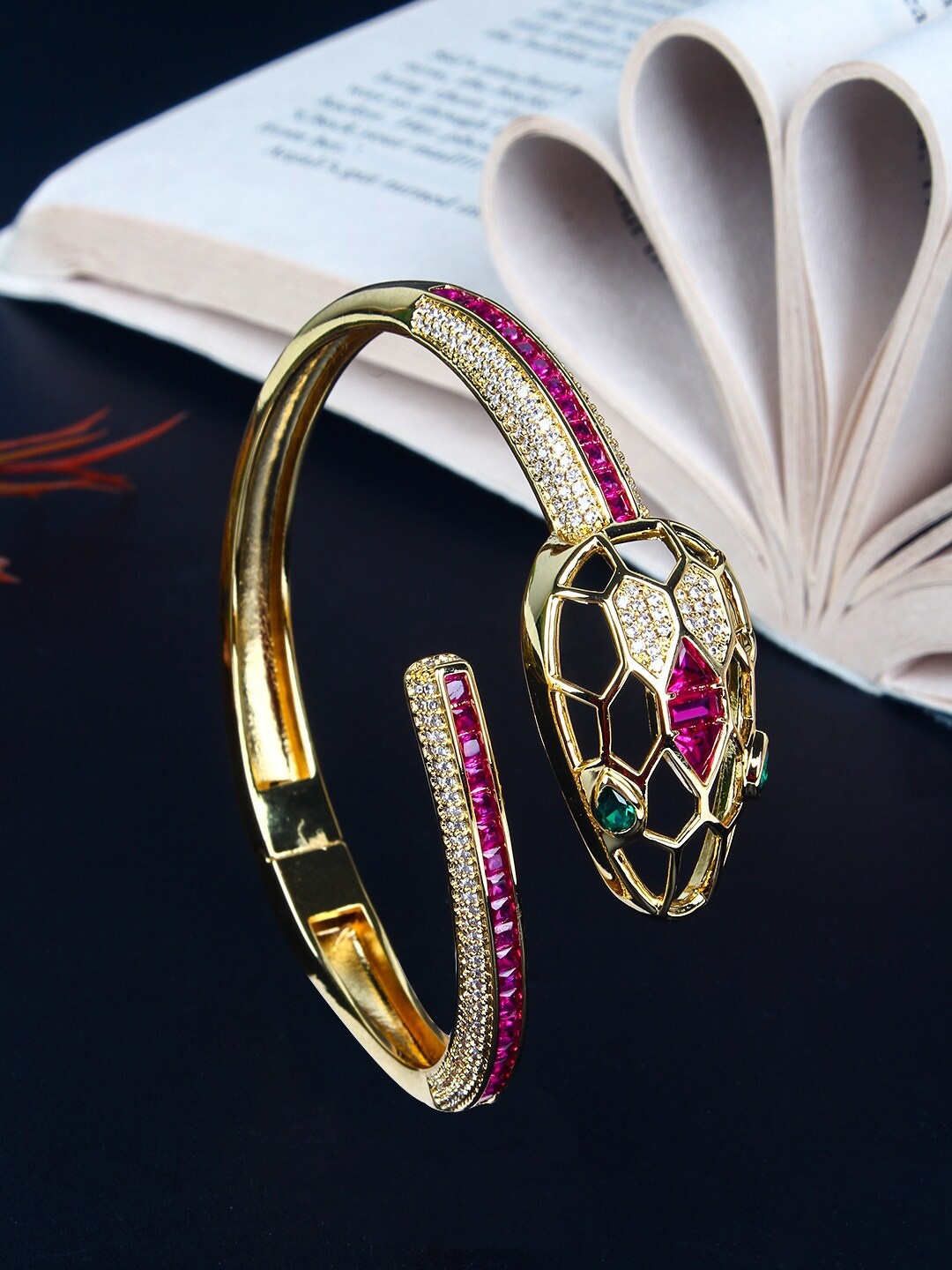 

DressBerry Gold-Plated Cubic Zirconia Studded Cuff Bracelet