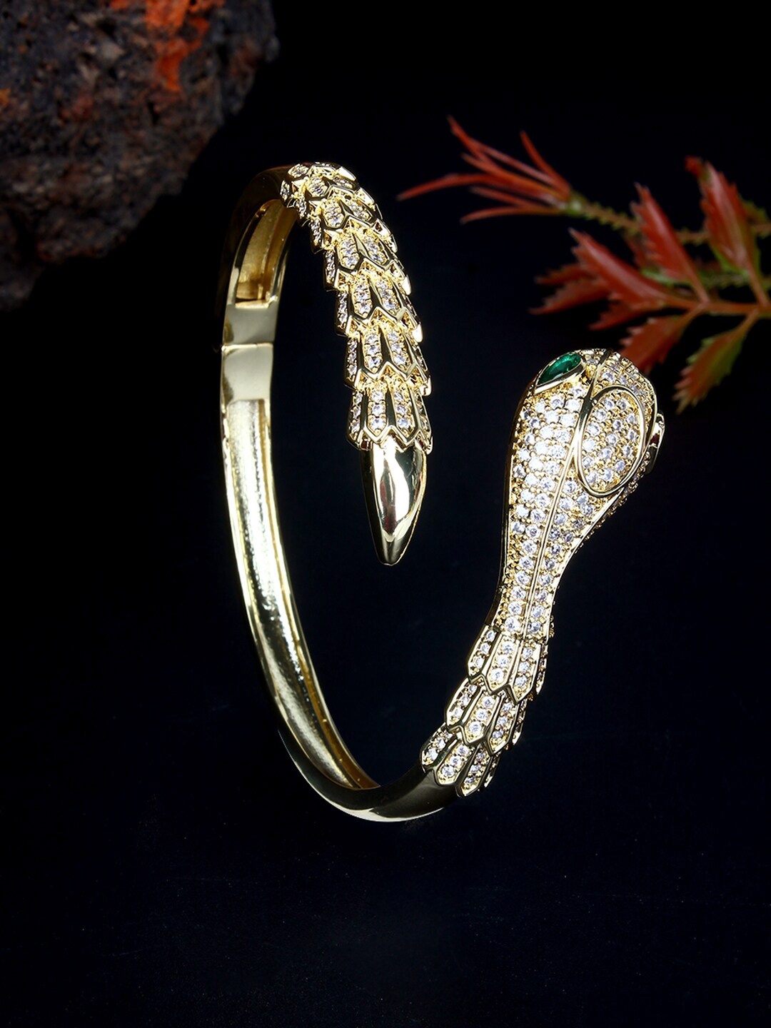 

DressBerry Green Gold-Plated Cubic Zirconia-Studded Cuff Bracelet