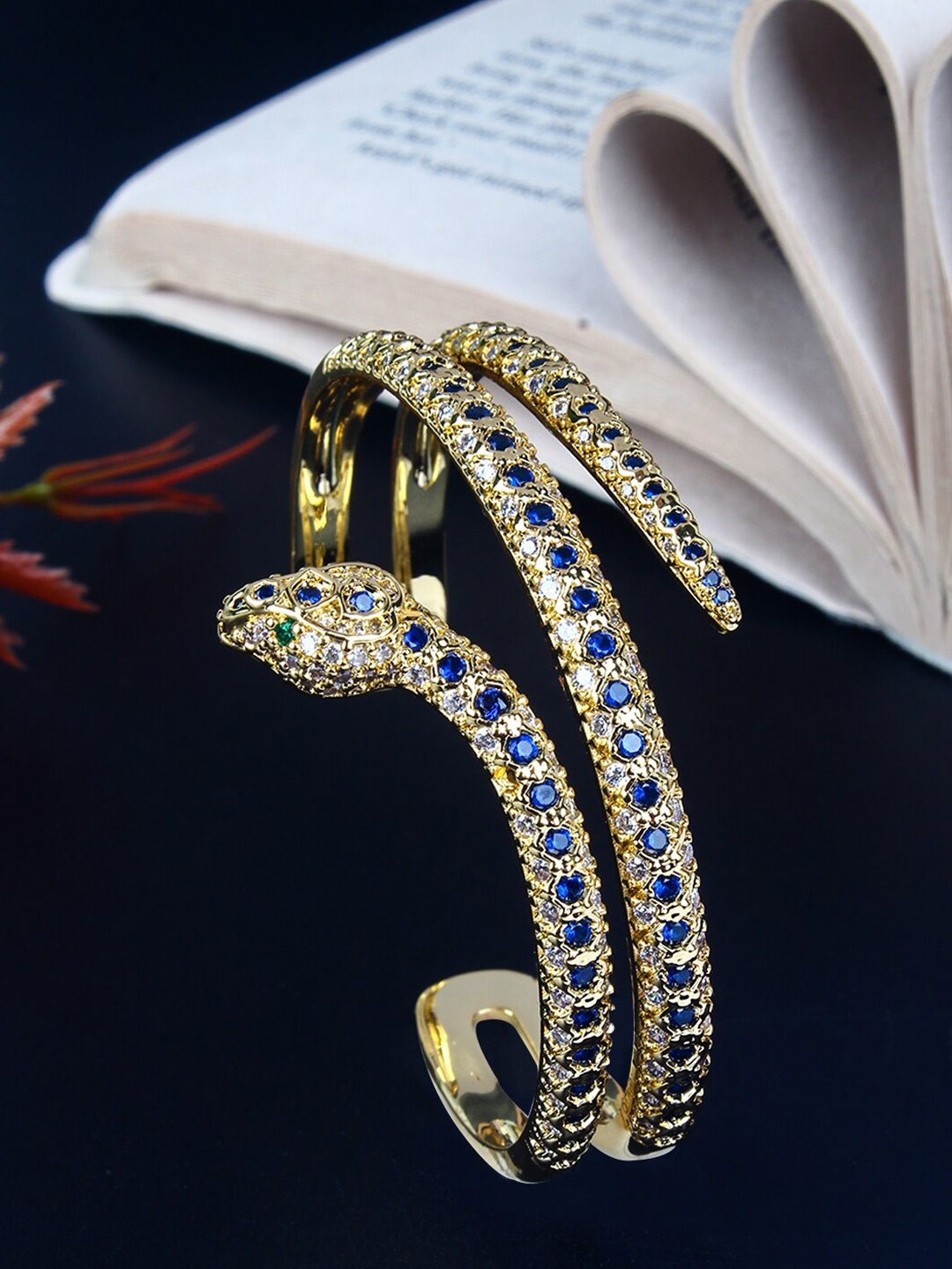 

DressBerry Blue Women Brass Gold-Plated Cubic Zirconia Gold-Plated Cuff Bracelet