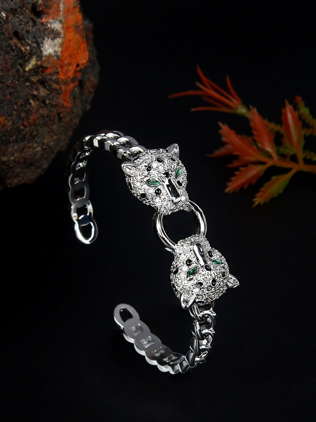 

DressBerry Cubic Zirconia Silver-Plated Cuff Bracelet