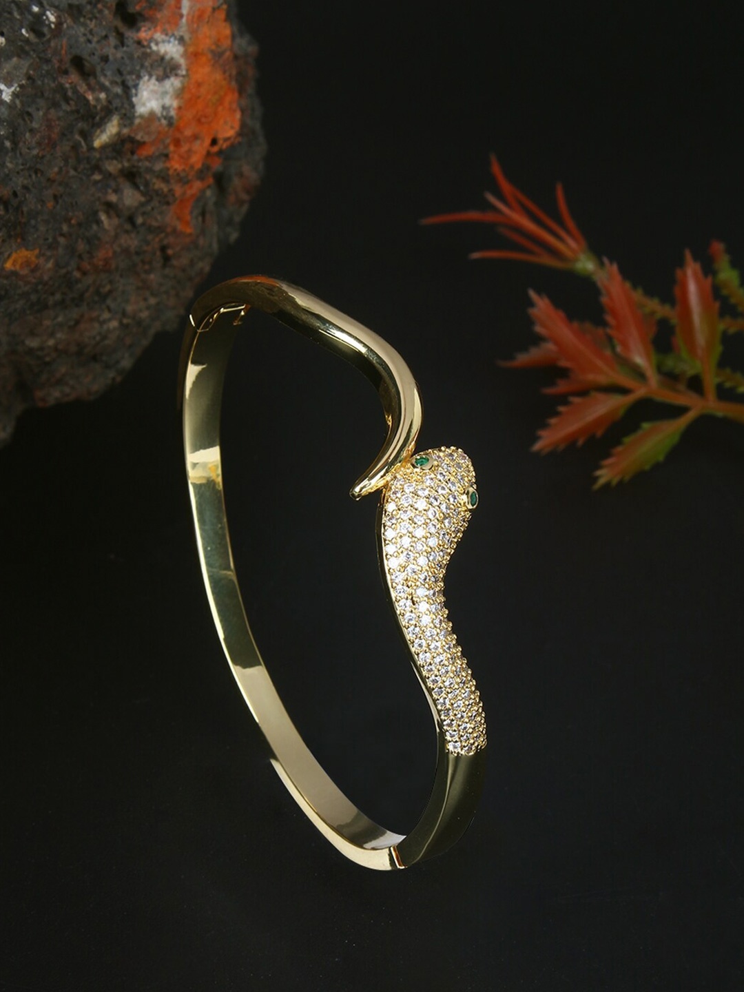 

DressBerry Women Gold-Plated Brass Cubic Zirconia-Studded Bangle-Style Bracelet