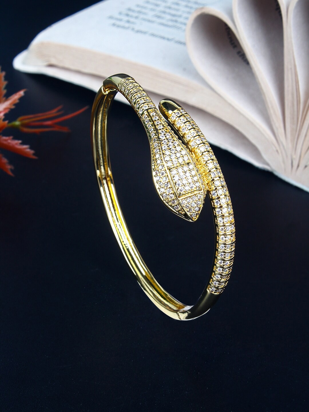 

DressBerry White Women Brass Gold-Plated Cubic Zirconia Cuff Bracelet
