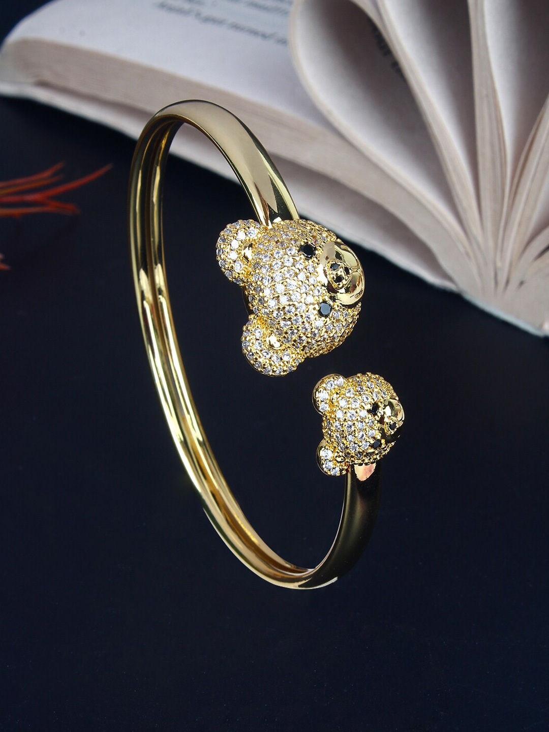 

DressBerry Brass Gold-Plated Cubic Zirconia-Studded Cuff Bracelet