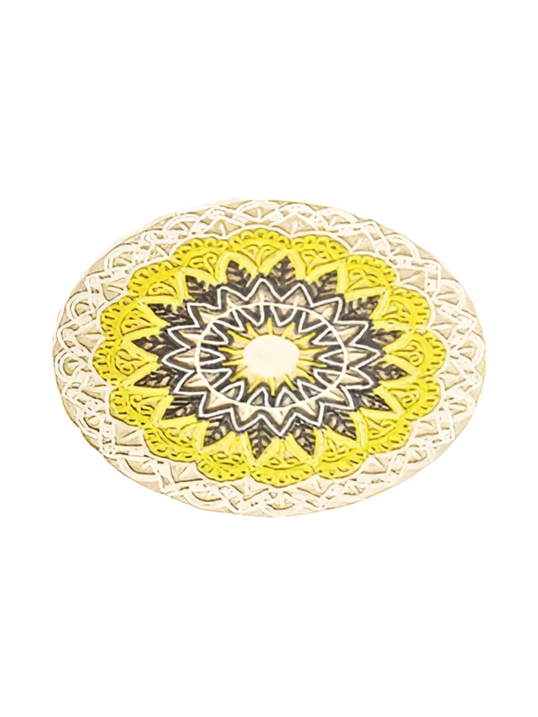 

PURINA'S Yellow & Beige Geometric Beaded Round Dining Table Placemat