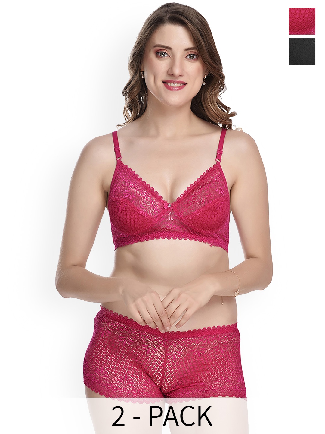 

AROUSY Pack Of 2 Self-Designed Cotton Lingerie Set, Pink