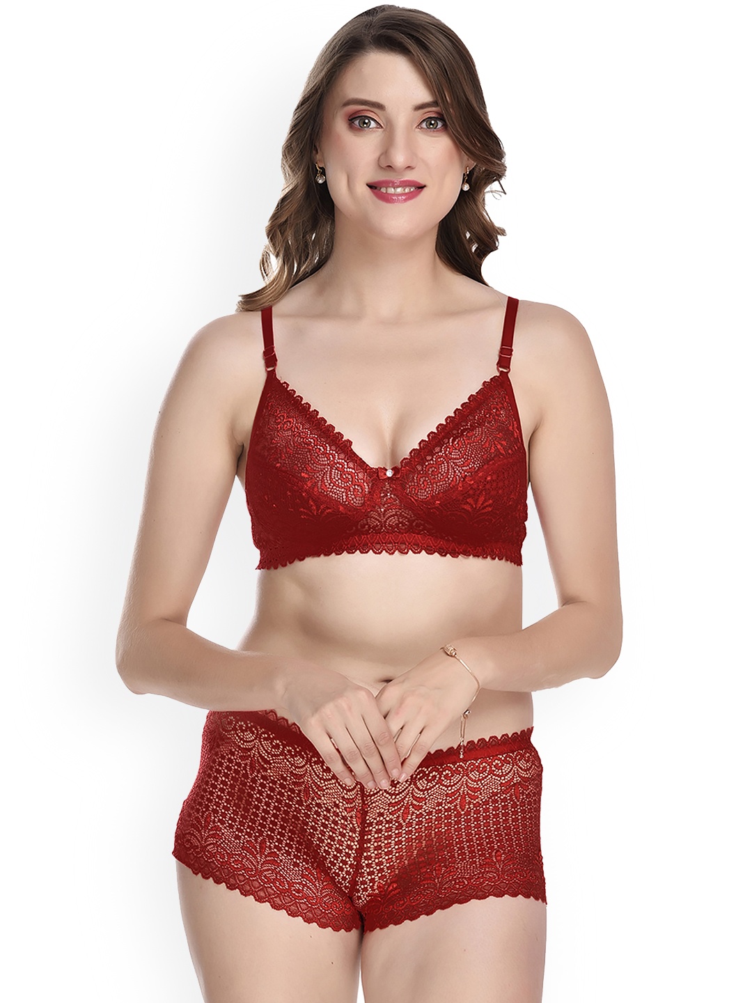 

AROUSY Lace Detailed Cotton Lingerie Set AR_CH_Net Set1, Maroon