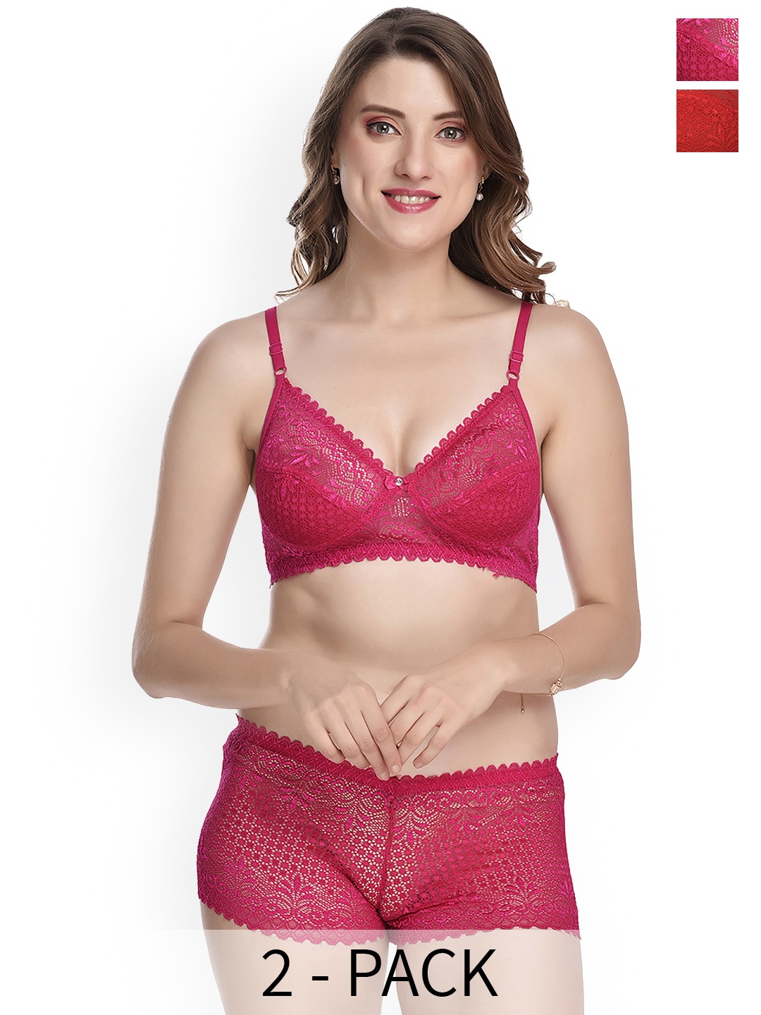 

AROUSY Pack Of 2 Self Design Cotton Lingerie Set, Pink