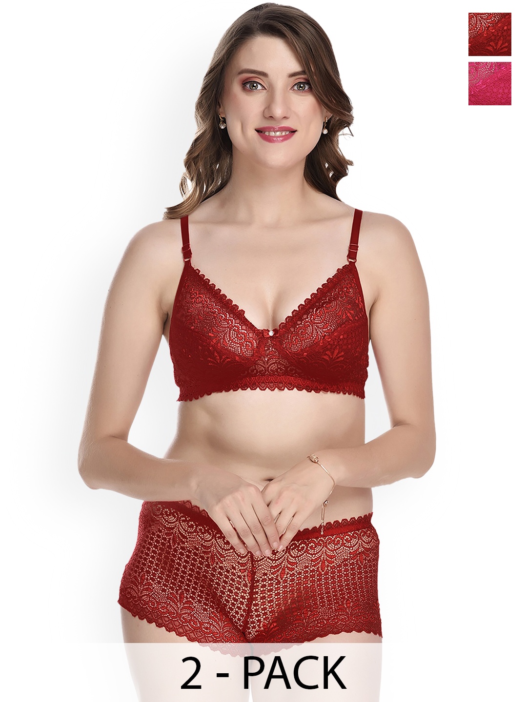 

AROUSY Pack Of 2 Self Design Cotton Lingerie Set, Pink