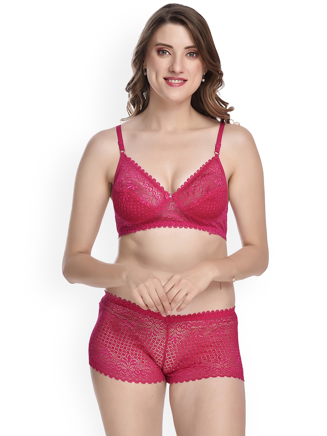 

AROUSY Self-Design Cotton Mid-Rise Lingerie Set AR_Net &et1, Pink