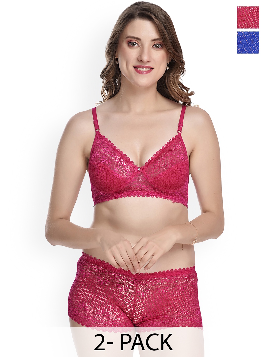 

AROUSY Pack of 2 Self-Design Cotton Lingerie Set, Pink