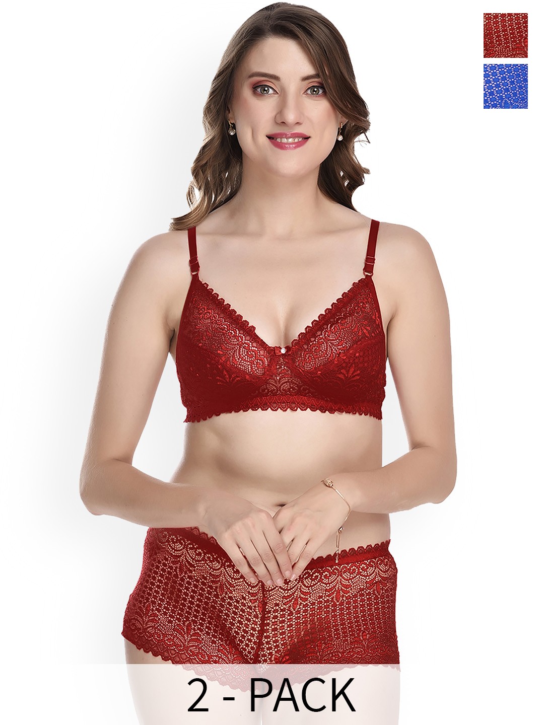 

AROUSY Pack Of 2 Self Design Cotton Lingerie Set, Blue
