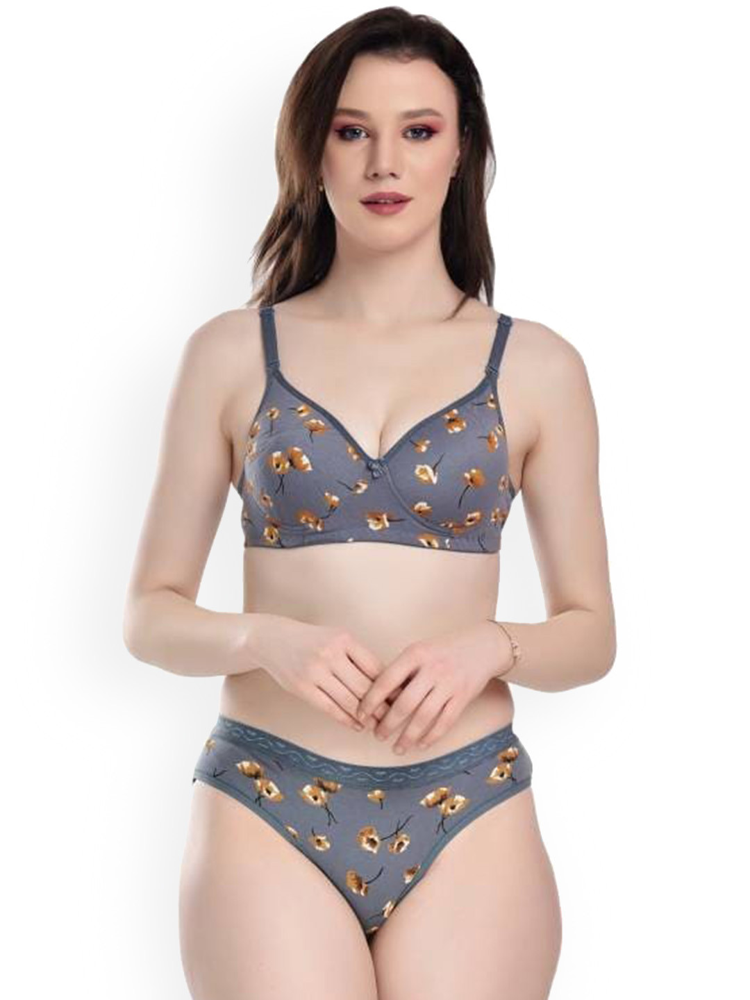 

AROUSY Printed Cotton Lingerie Set, Blue