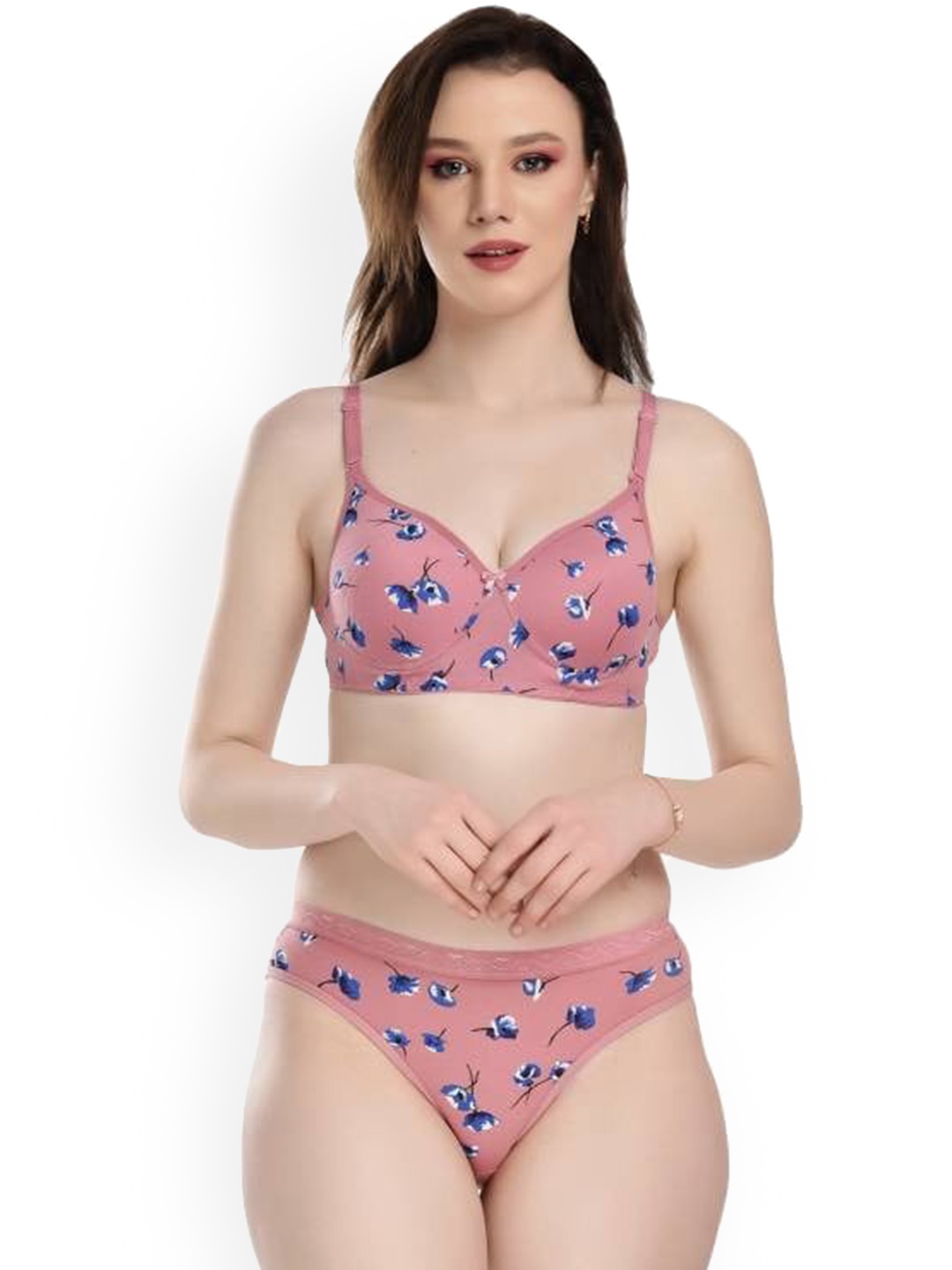 

AROUSY Printed Cotton Lingerie Set, Pink