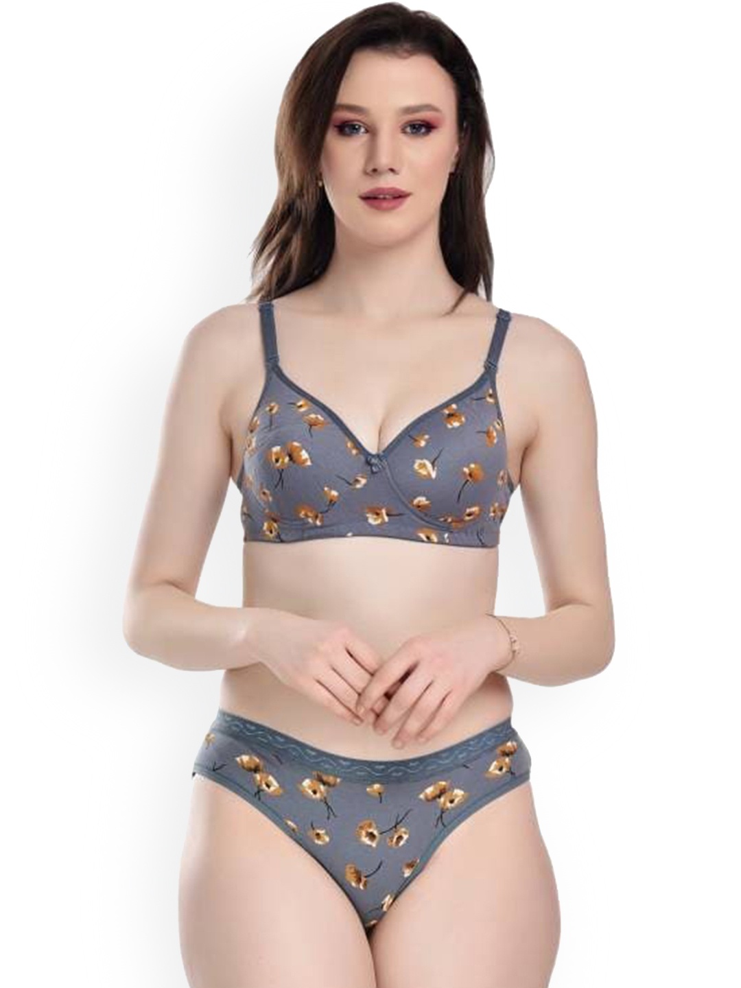 

AROUSY Printed Cotton Non-Padded Lingerie Set, Blue