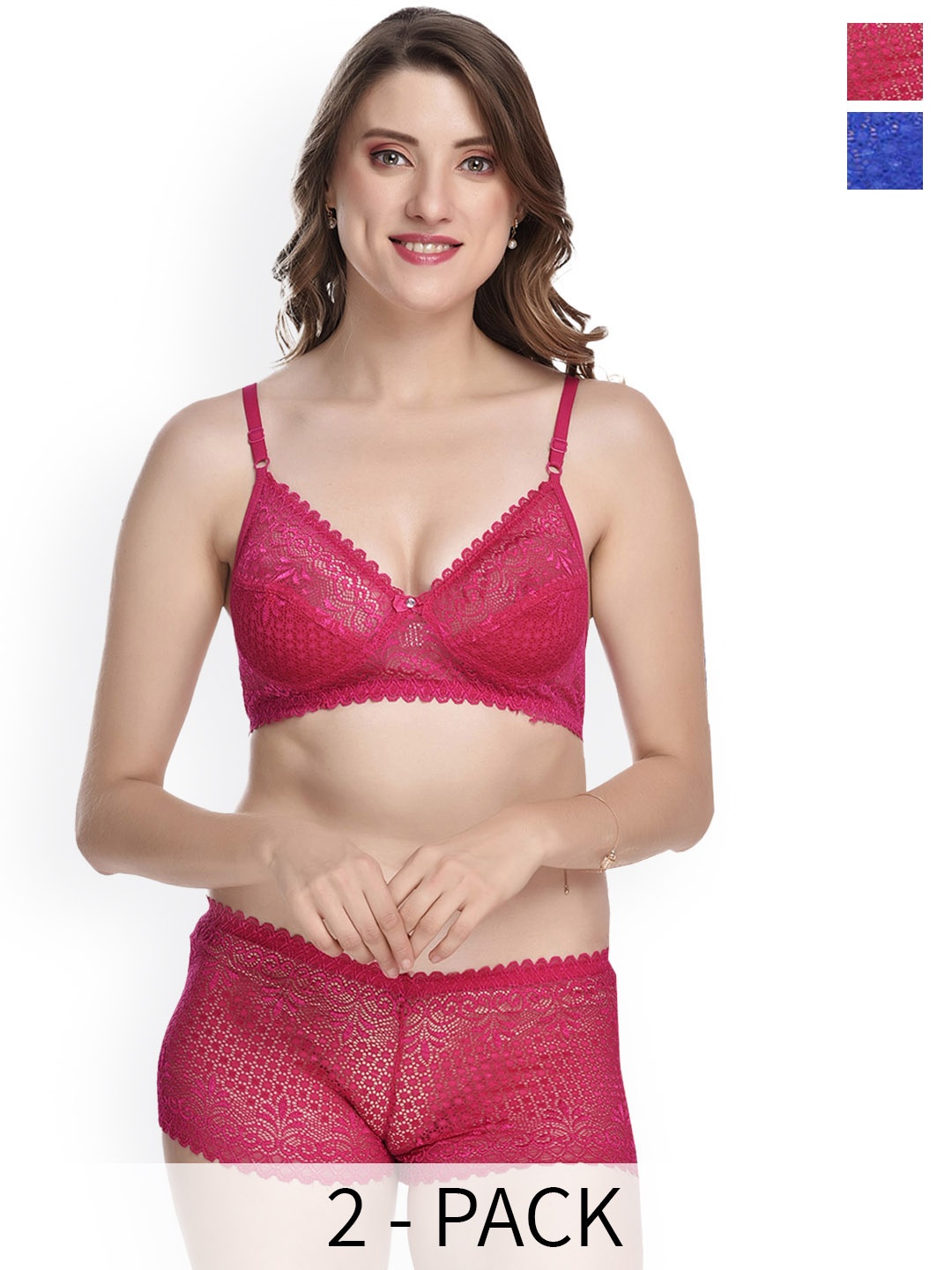 

AROUSY Pack Of 2 Self Design Cotton Lingerie Set, Pink
