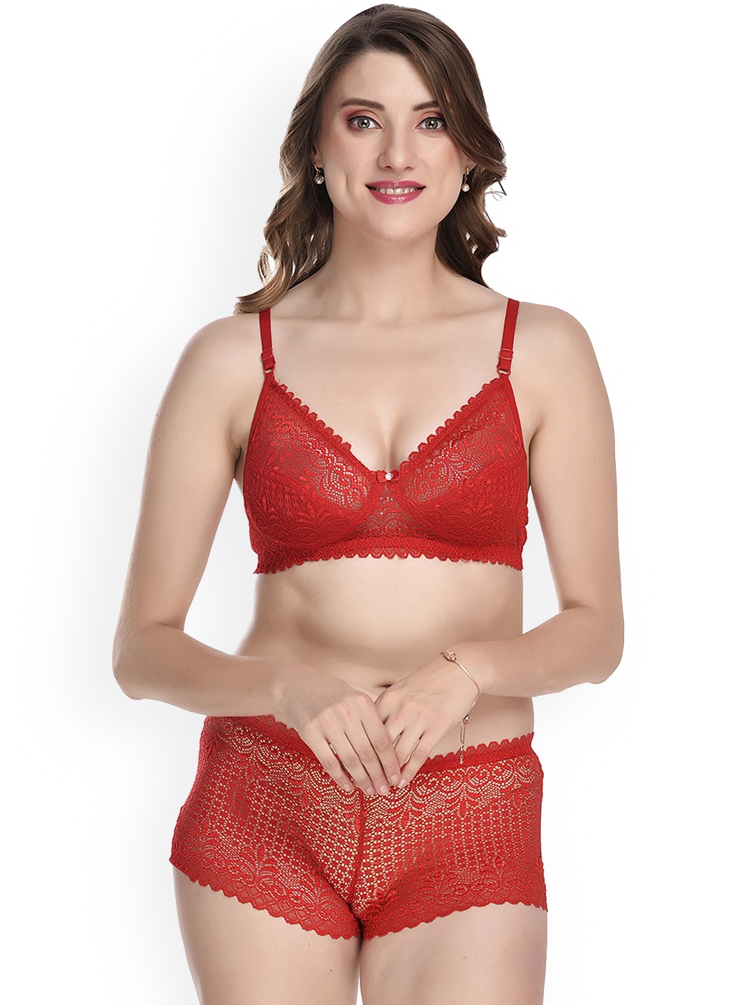 

AROUSY Self Designed Cotton Lingerie Set, Red