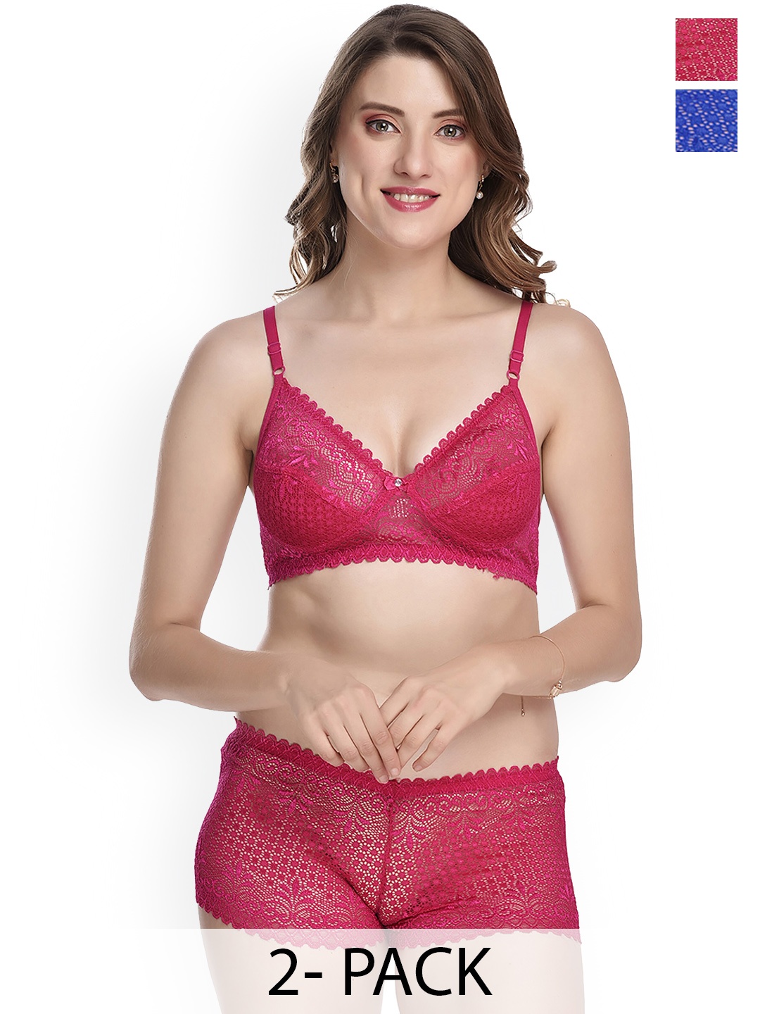 

AROUSY Pack Of 2 Self-Design Cotton Mid-Rise Lingerie Set AR_QC_Nikkar Set2, Blue