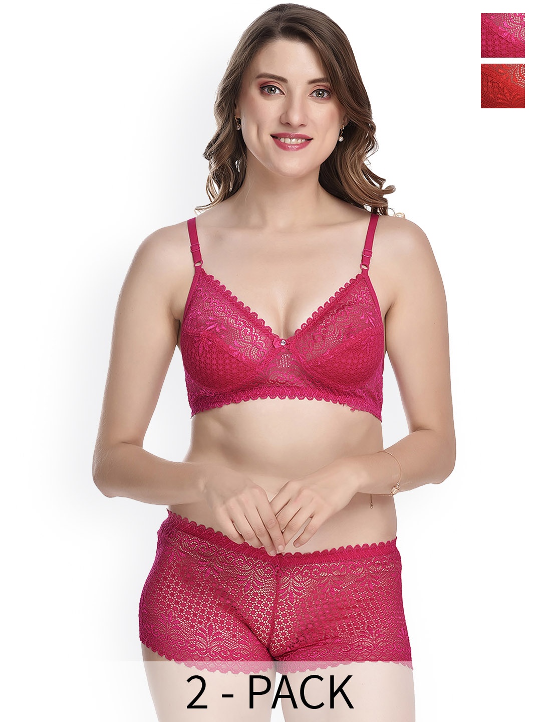 

AROUSY Self Designed Cotton Lingerie Set, Red