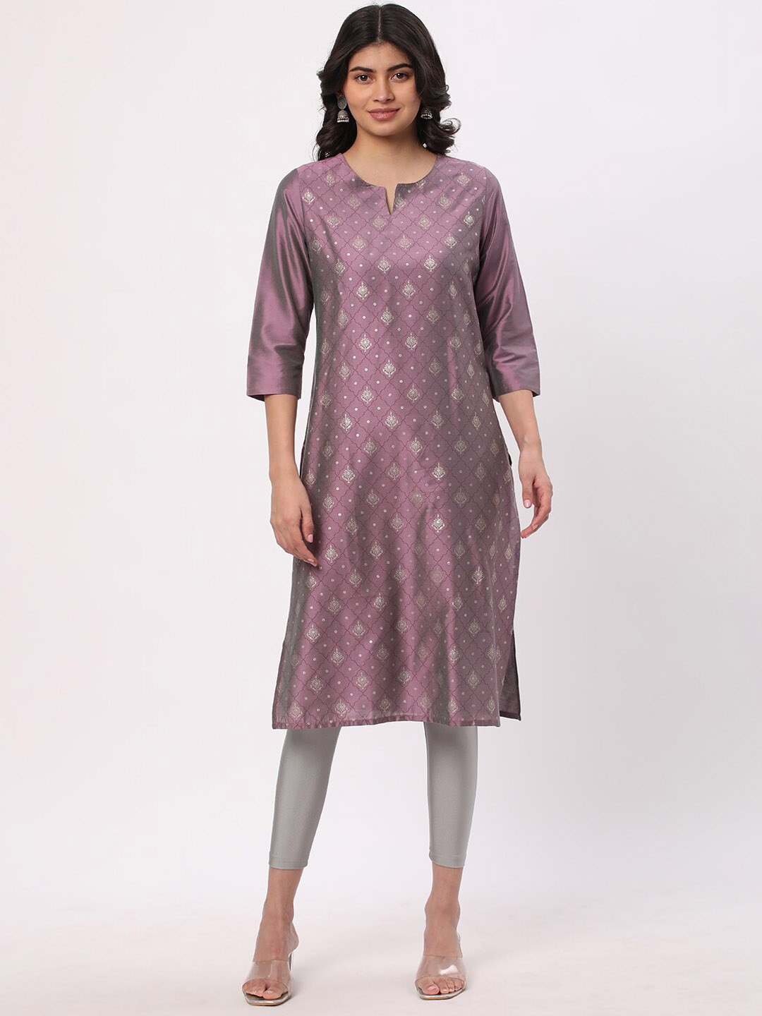 

R&B Ethnic Motifs Printed Round Neck Kurta, Purple