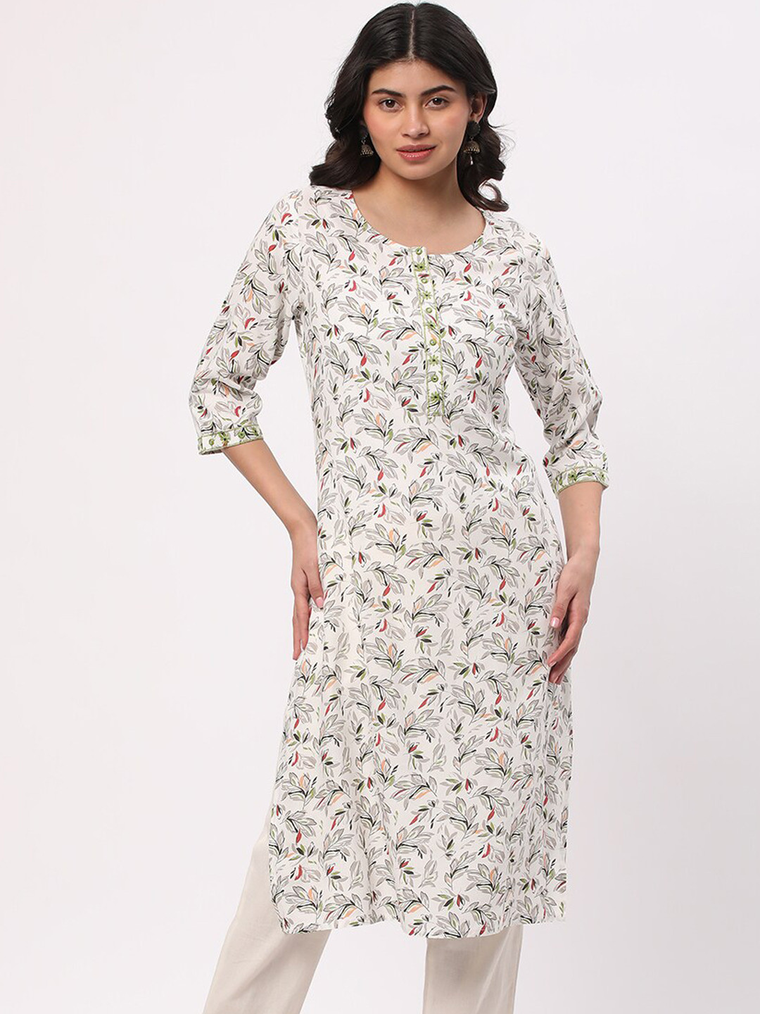 

R&B Floral Printed Straight Kurta, White