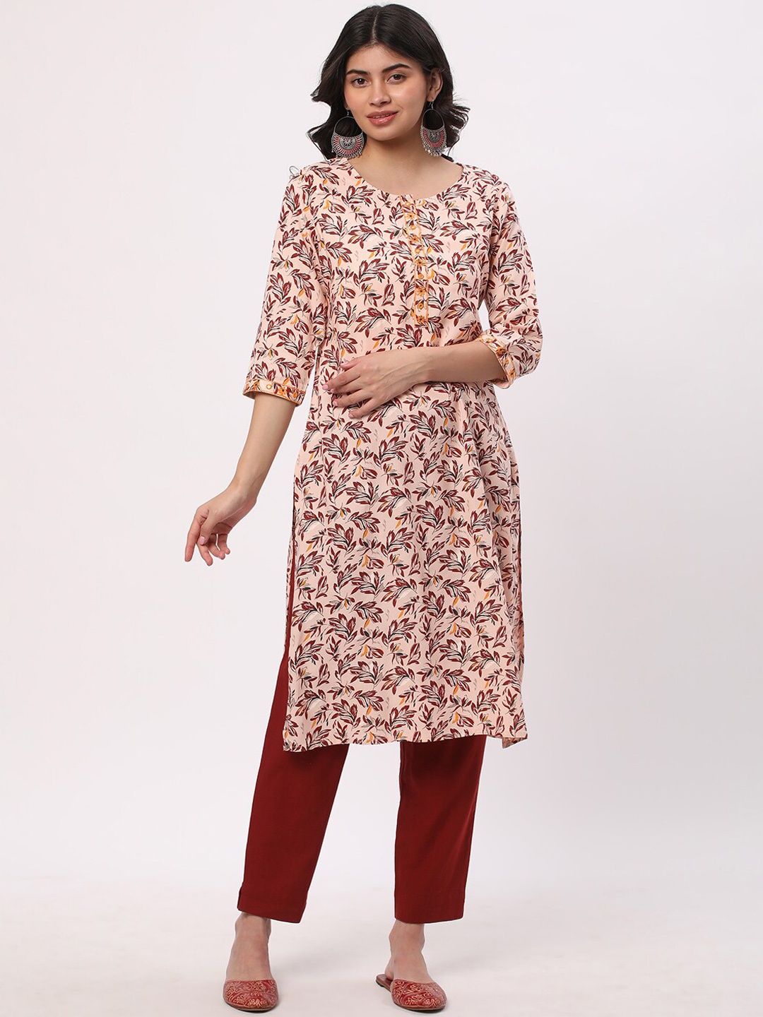 

R&B Floral Printed Straight Kurta, Pink