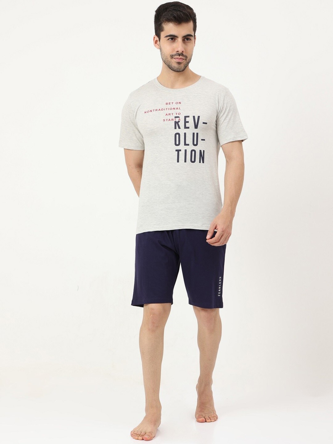 

Masculino Latino Printed Pure Cotton Night suit, Navy blue