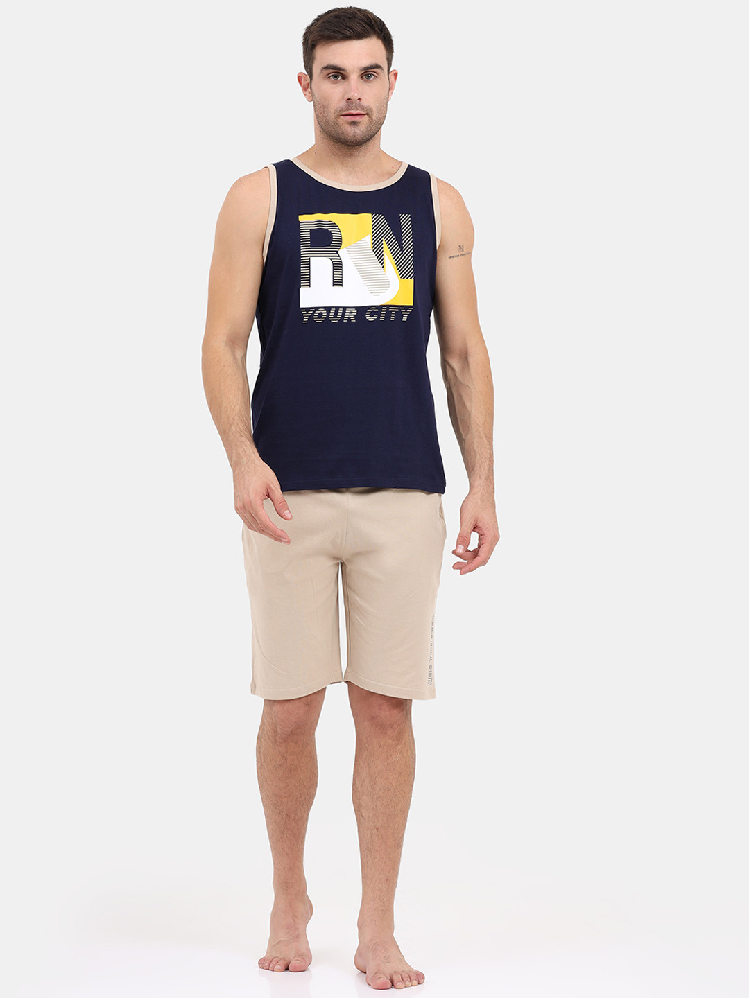 

Masculino Latino Printed Pure Cotton Night suit, Navy blue