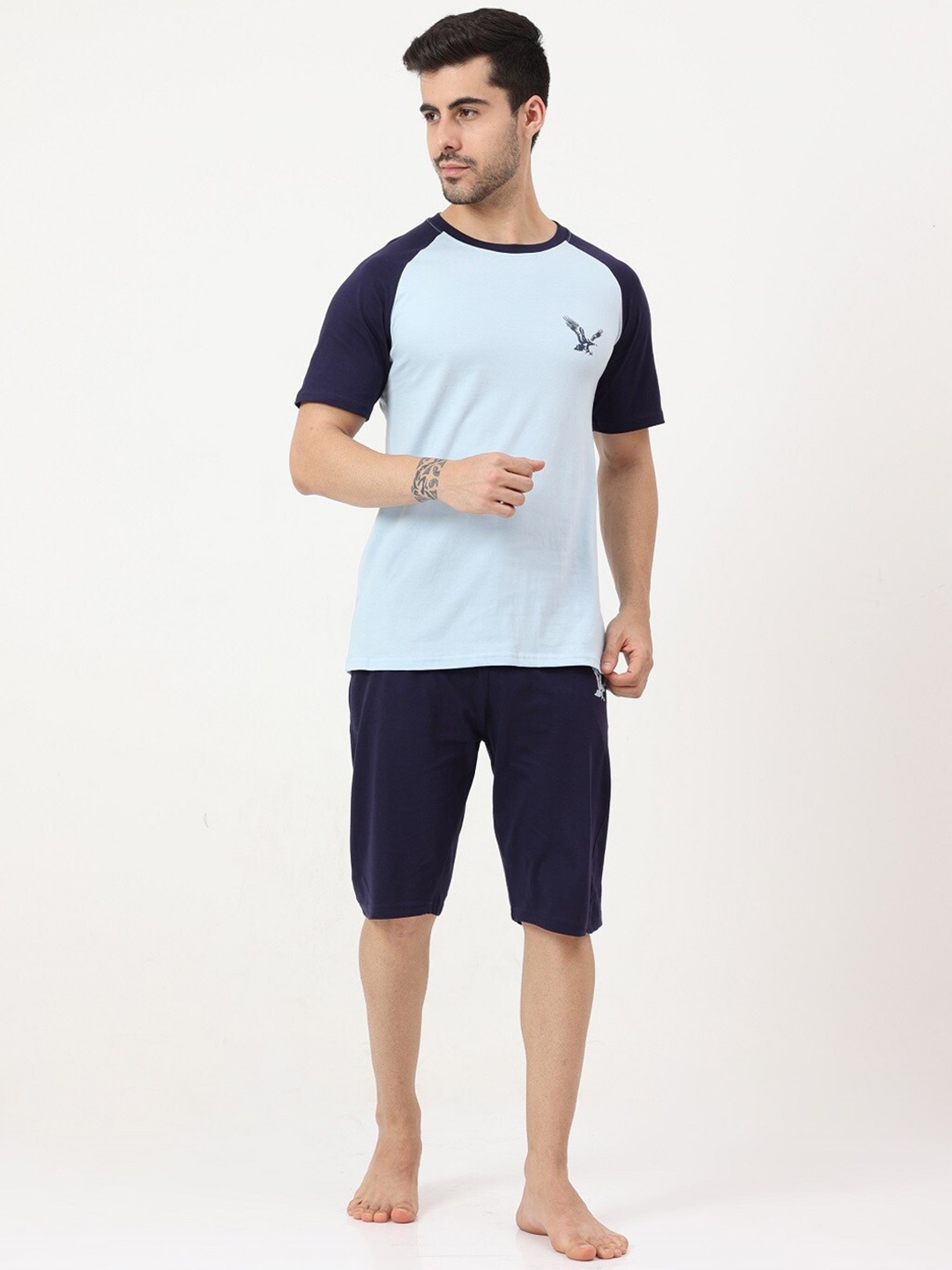 

Masculino Latino Colourblocked Pure Cotton Night suit, Navy blue