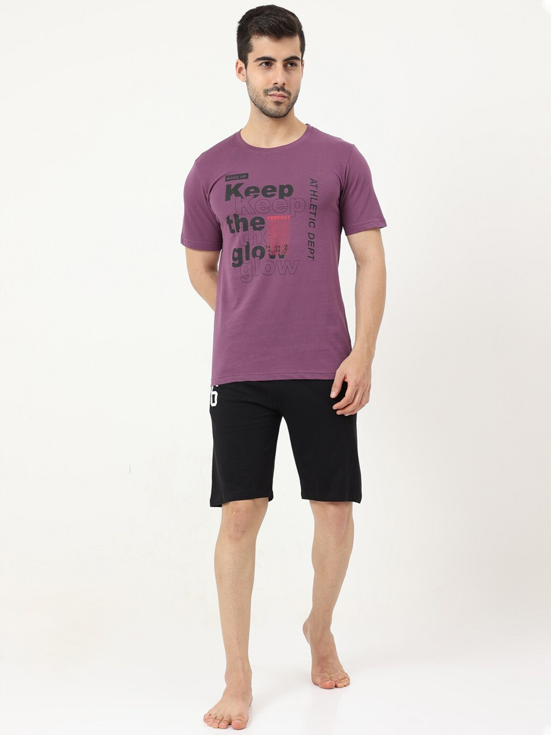 

Masculino Latino Typography Printed Pure Cotton T-shirt With Shorts, Purple