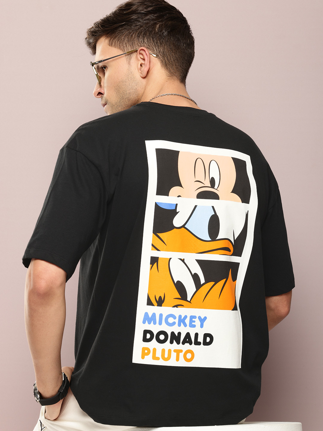 

Kook N Keech Disney Printed Oversized Drop-Shoulder Sleeves Pure Cotton T-shirt, Black