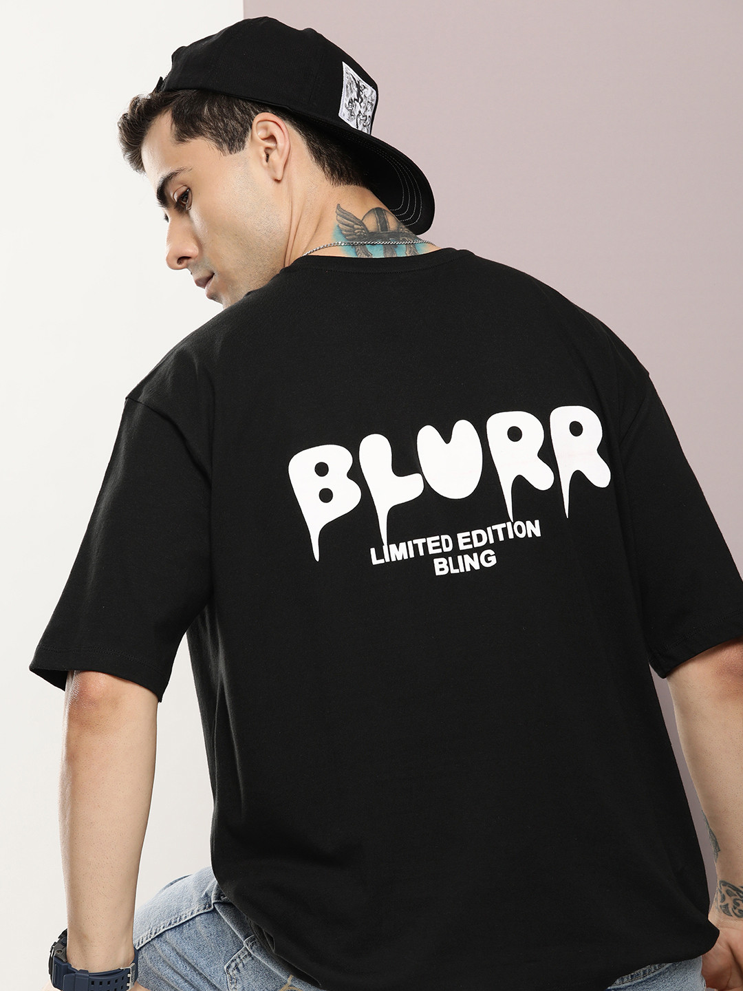 

Kook N Keech Pure Cotton Typography Printed Drop-Shoulder Sleeves Oversized T-shirt, Black