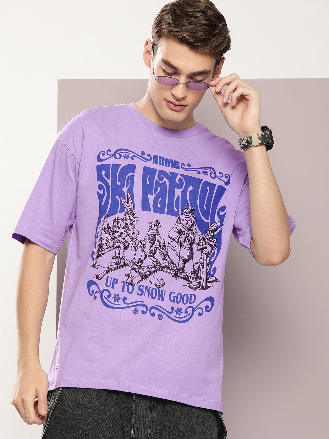 

Kook N Keech Looney Tunes Printed Pure Cotton Oversized T-shirt, Lavender