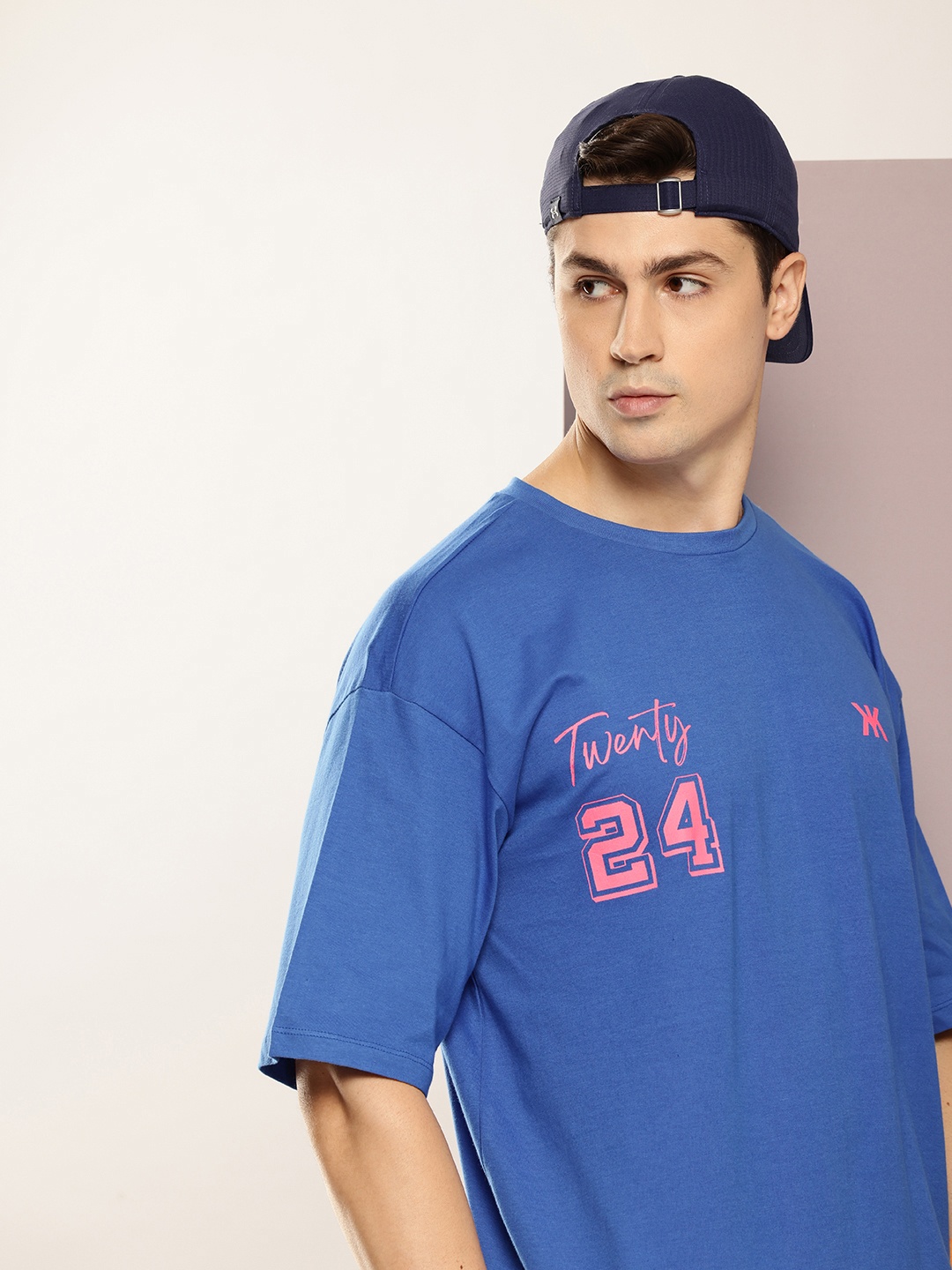 

Kook N Keech Typography Printed Drop-Shoulder Sleeves Pure Cotton Oversized T-shirt, Blue