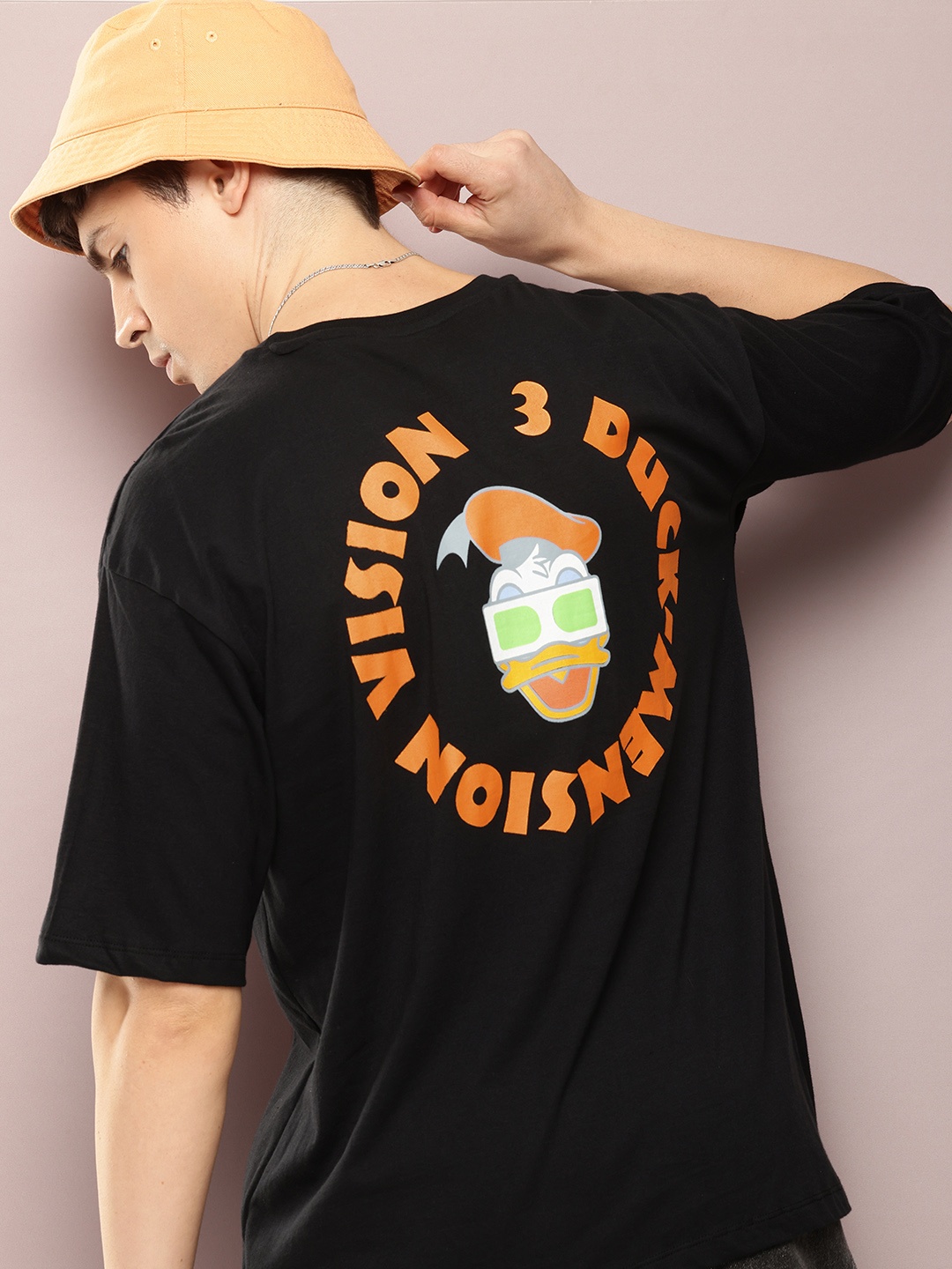 

Kook N Keech Disney Typography Donald Duck Printed Drop-Shoulder Pure Cotton T-shirt, Black