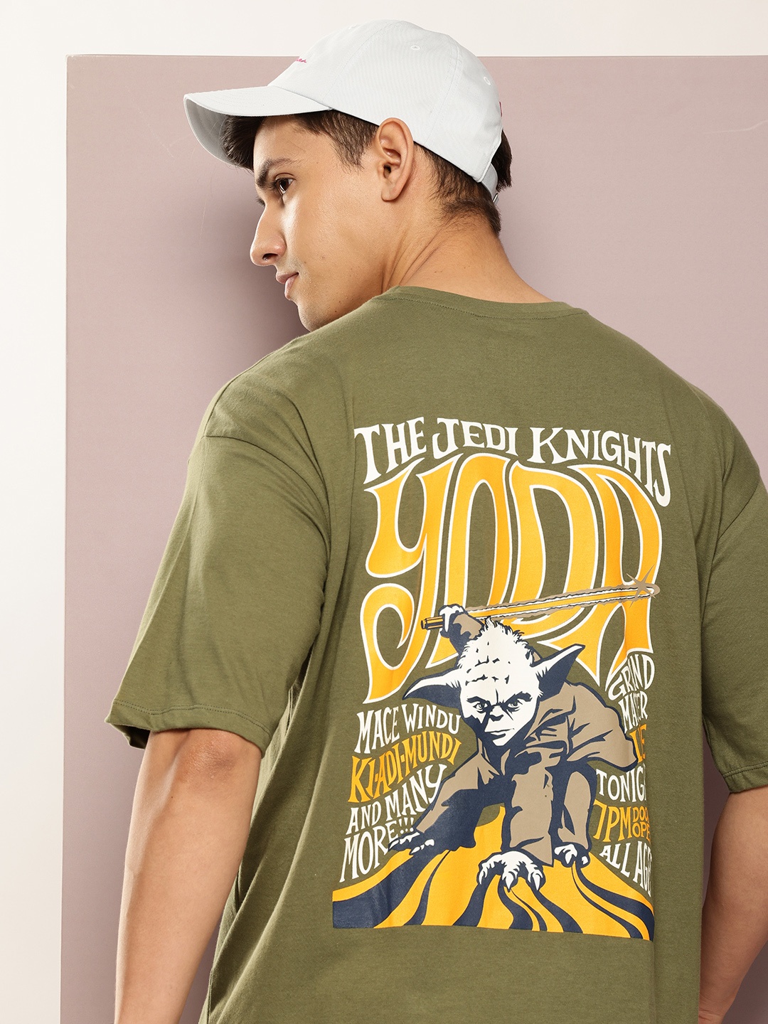 

Kook N Keech Star Wars Printed Drop-Shoulder Sleeves Pure Cotton Oversized T-shirt, Olive