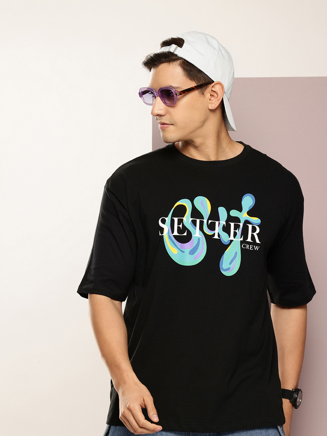 

Kook N Keech Typography Printed Drop-Shoulder Sleeves Pure Cotton Oversized T-shirt, Black