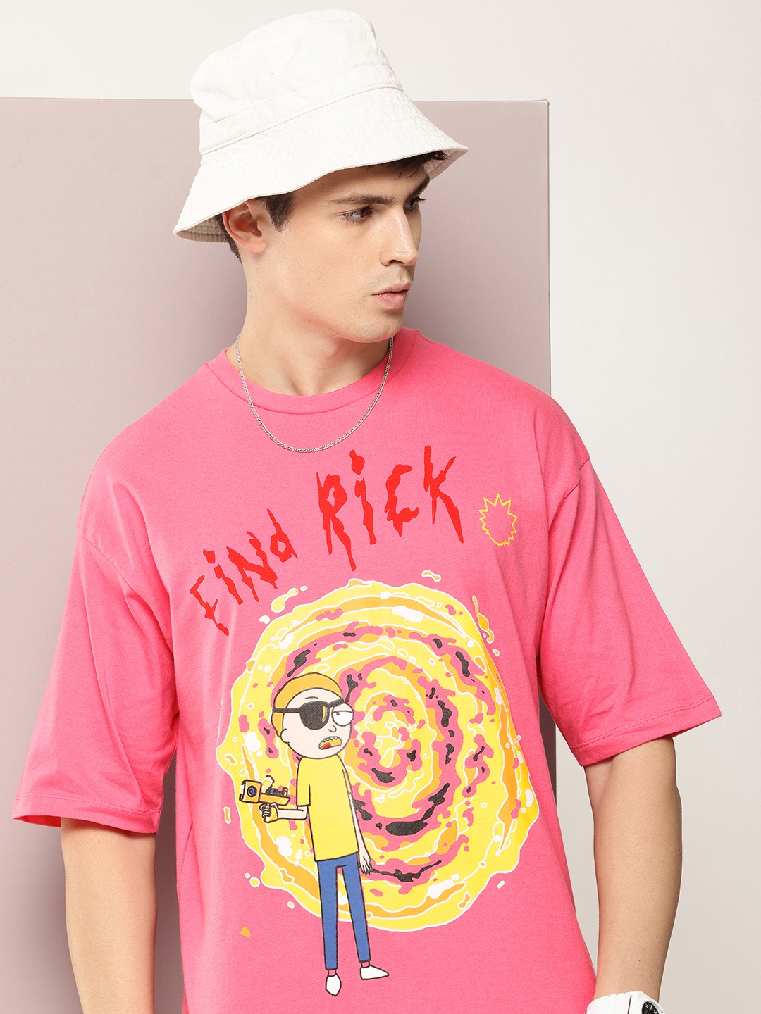 

Kook N Keech Pure Cotton Printed Drop-Shoulder Sleeves Oversized T-shirt, Pink
