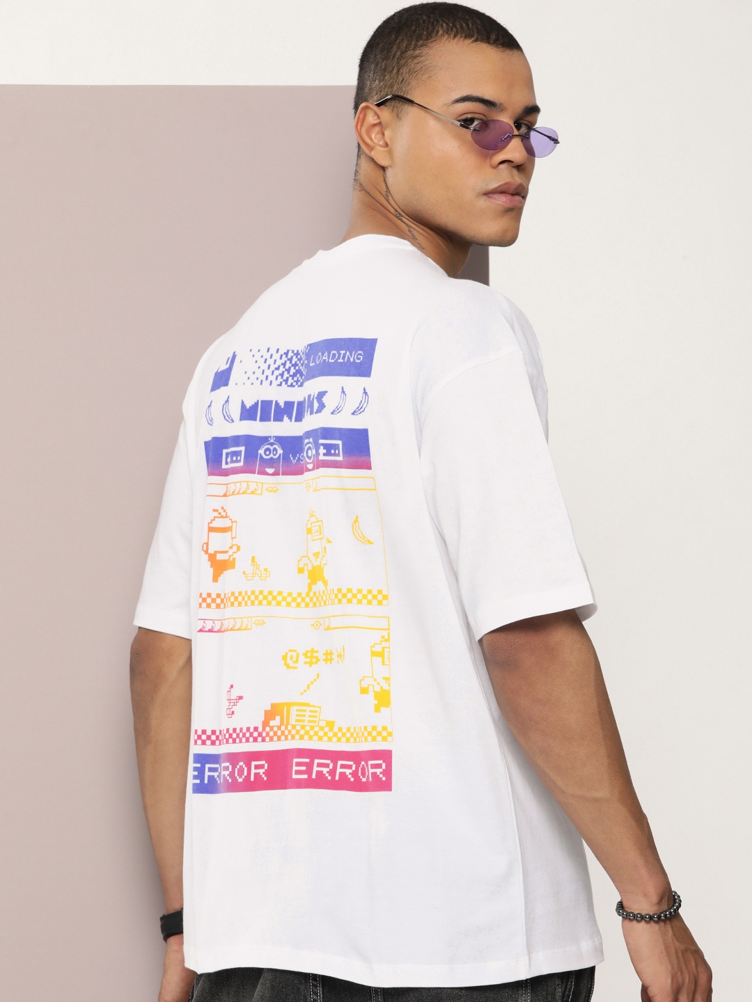 

Minions by Kook N Keech Printed Pure Cotton Drop-Shoulder Sleeves Oversized T-shirt, White