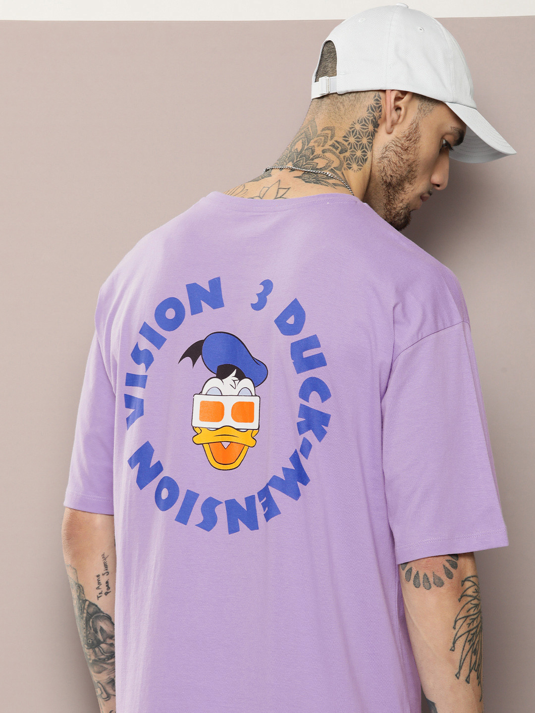 

Kook N Keech Disney Donald Duck Printed Drop-Shoulder Sleeves Pure Cotton Oversize T-shirt, Lavender