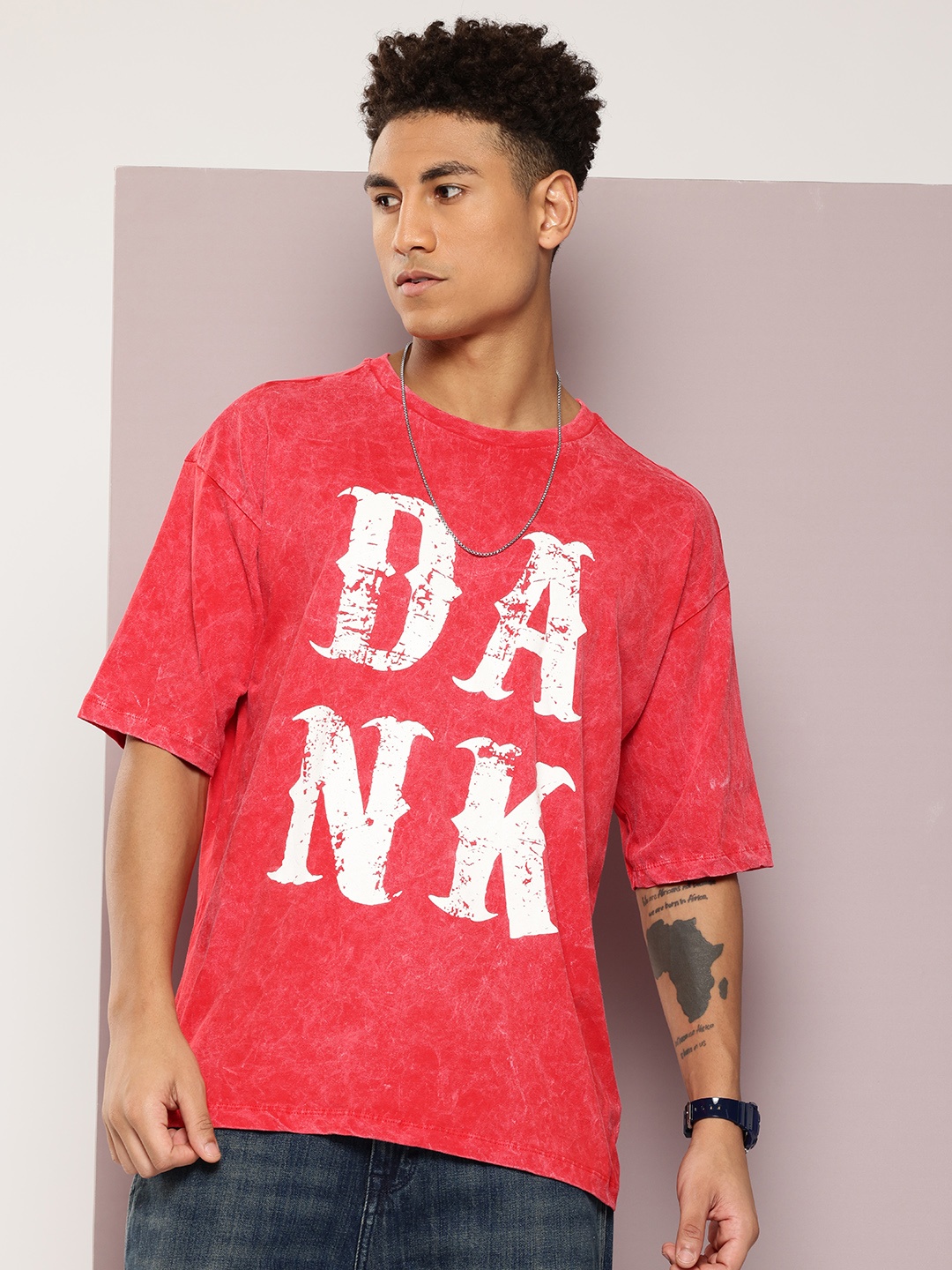 

Kook N Keech Printed Washed Effect Oversized T-shirt, Red