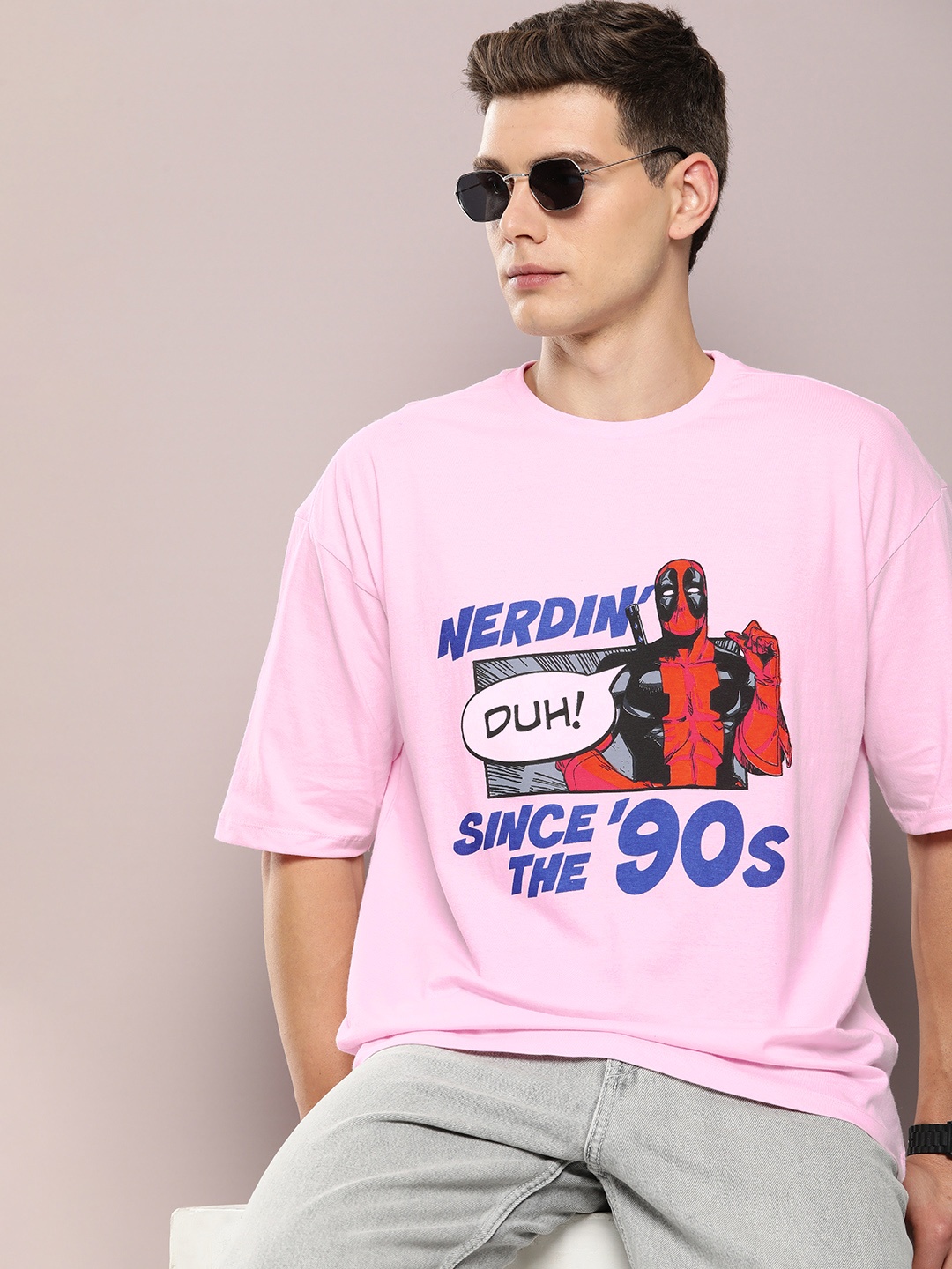 

Kook N Keech Marvel Men Deadpool Printed Pure Cotton Oversized T-shirt, Pink