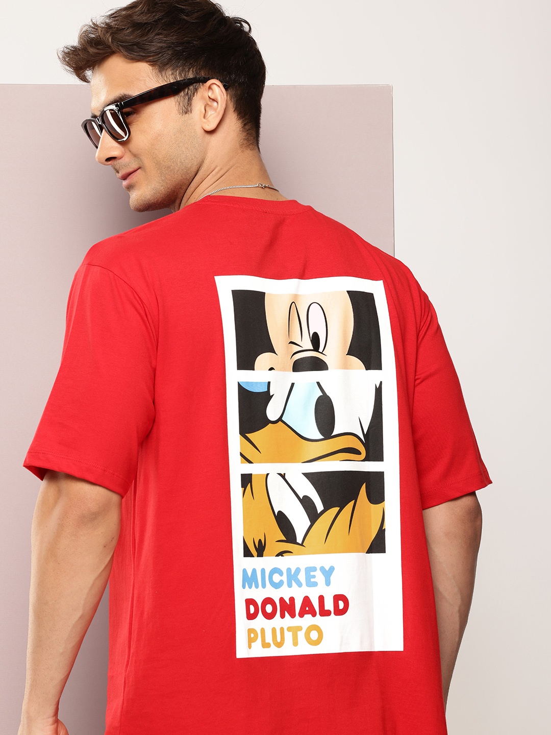 

Kook N Keech Disney Mickey & Friends Printed Drop-Shoulder Pure Cotton Oversized T-shirt, Red