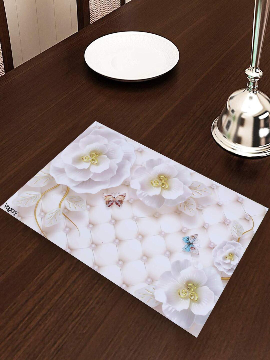 

CASA-NEST Set Of 6 Floral Print Rectangle Table Placemats, White