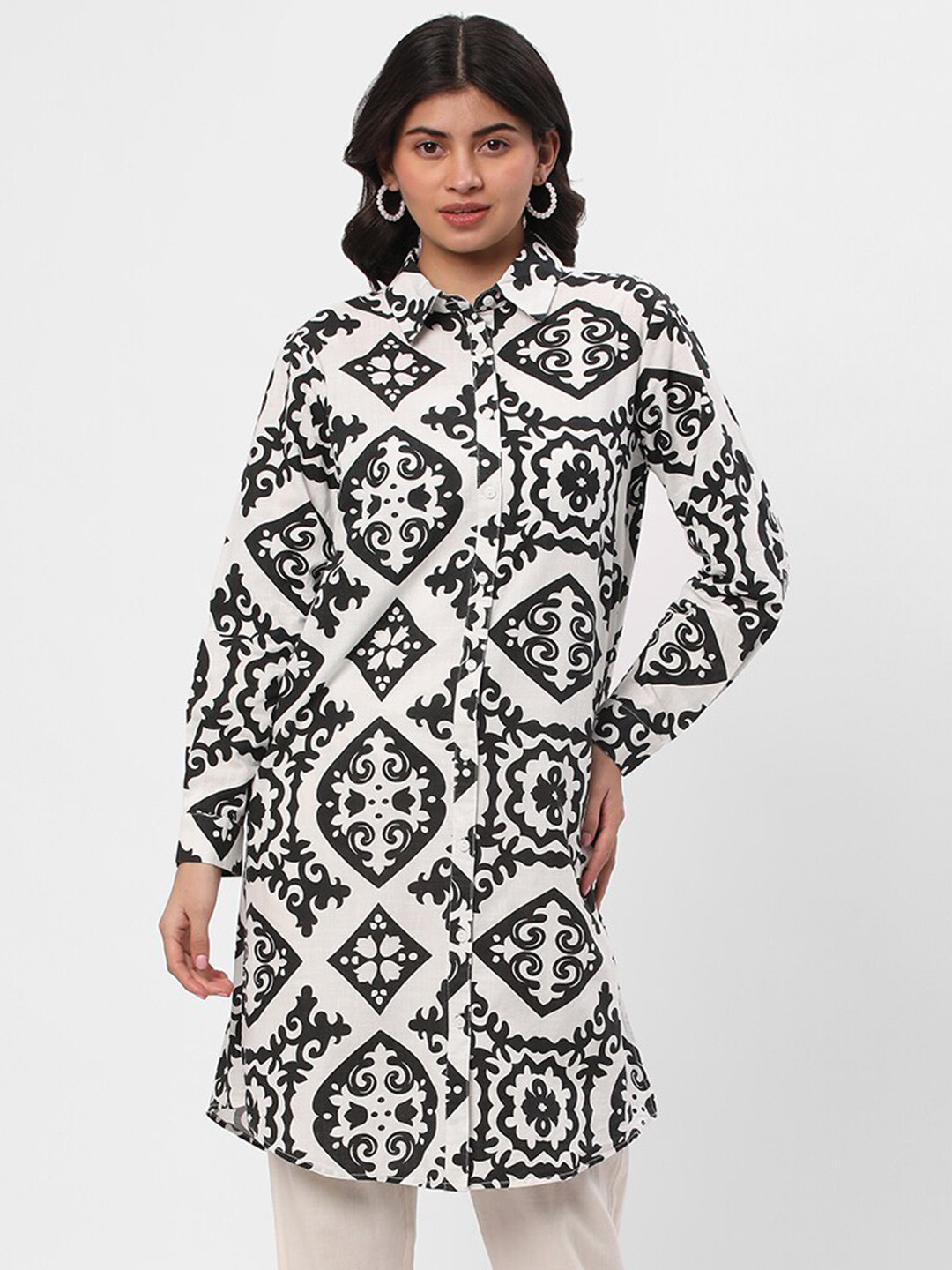 

R&B Ethnic Printed Cotton Tunic, Beige