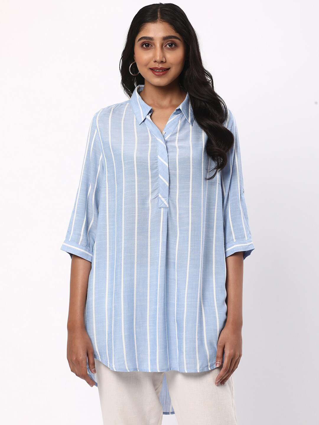 

R&B Striped Longline Top, Blue