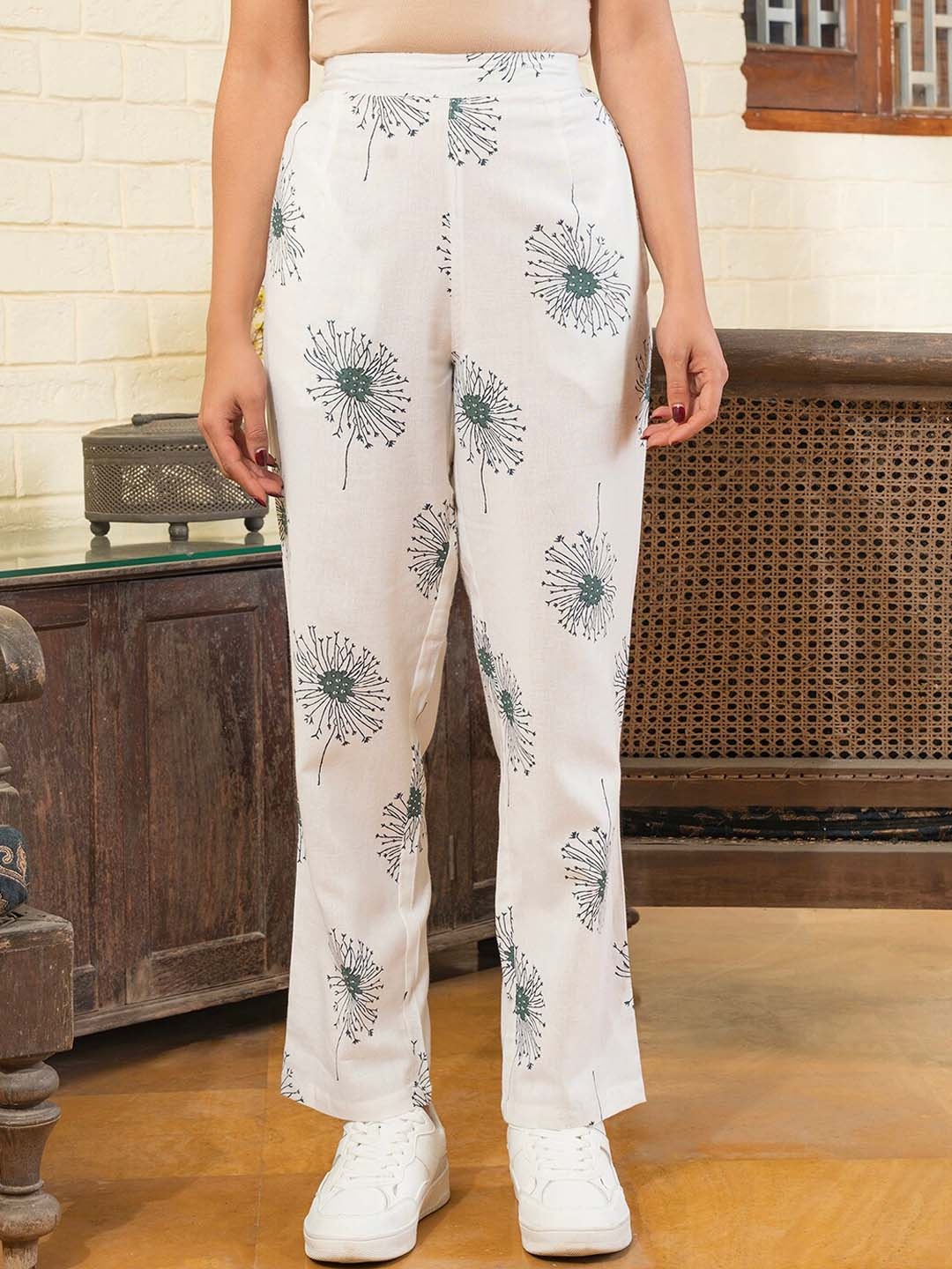 

SANSKRUTIHOMES Printed Pure Cotton Boat Neck Tunic & Trousers Co-Ords, White
