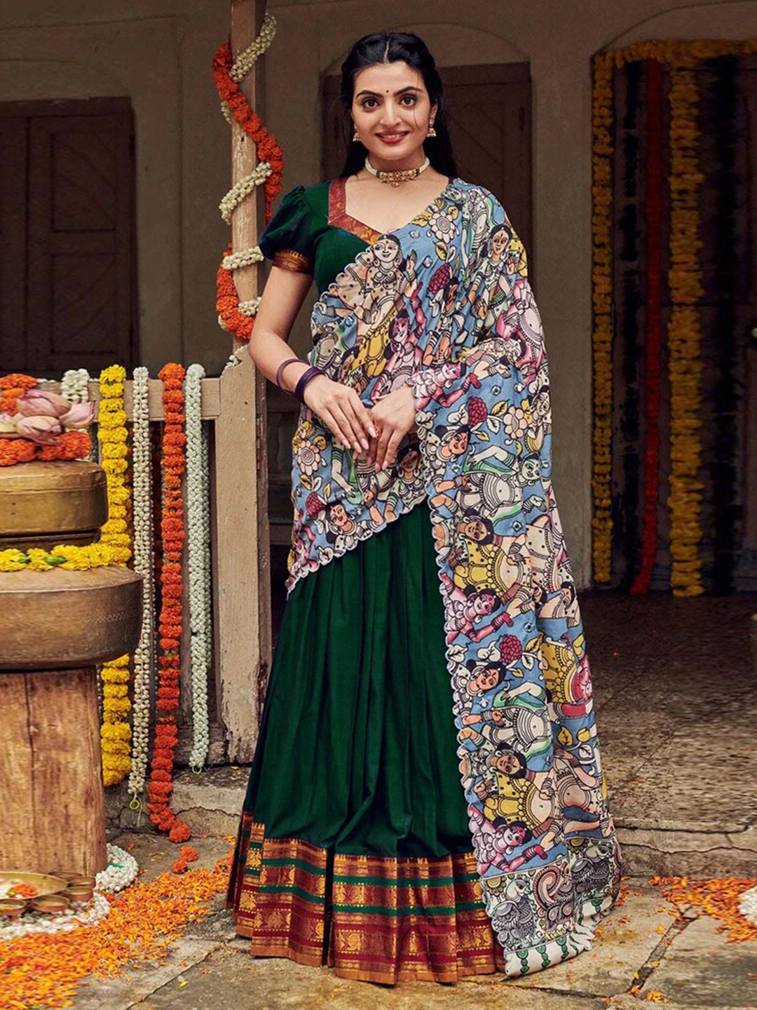 

Mitera Green Semi-Stitched Lehenga & Unstitched Blouse With Dupatta